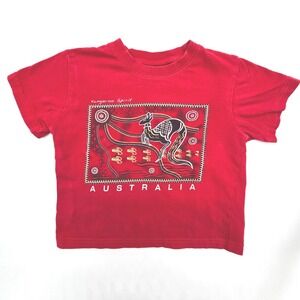 Vintage Kids Red Kangaroo Spirit Australia Graphic T Shirt Size 4